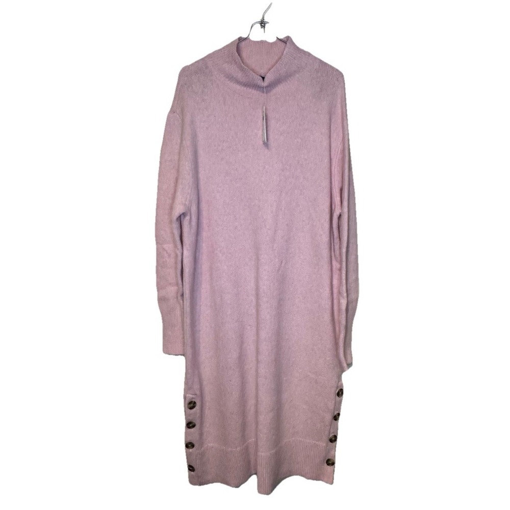 Banana Republic Women's Sweater Dress Knit Mock Neck Slouchy Side Button Pink XL
